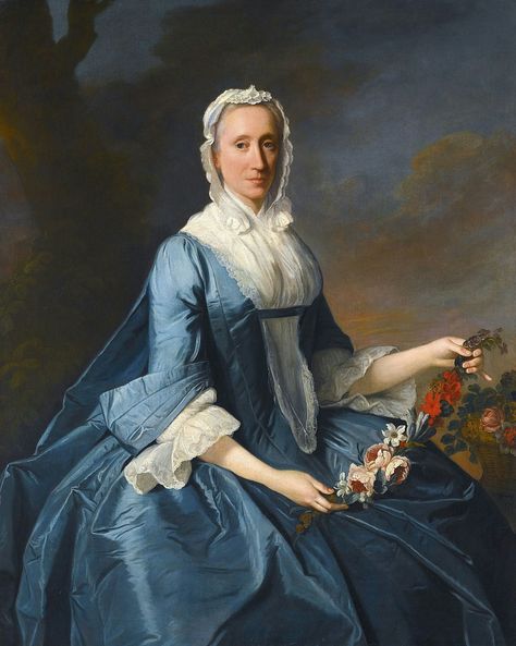 Allan Ramsay 1713 - 1784 PORTRAIT OF MISS FINCH, THREE-QUARTER LENGTH, SEATED, HOLDING A GARLAND OF FLOWERS 1740s Fashion, Garland Of Flowers, 18th Century Portraits, History Of Fashion, Portrait Female, Fashion Timeline, 18th Century Dress, Historical Painting, 18th Century Fashion