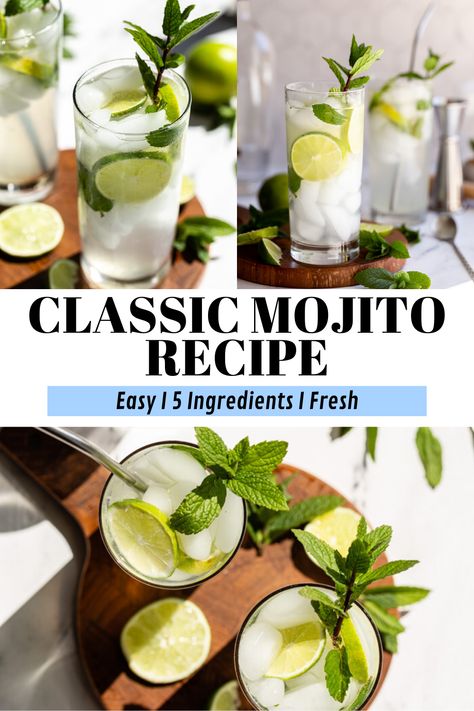 This classic mojito summer cocktail comes together with just FIVE simple ingredients and a couple of quick minutes! Great for summer entertaining! Frozen Mojito, Easy Mojito Recipe, Mojito Recipe Classic, Classic Mojito, Mint Simple Syrup, Vegan Summer Recipes, Make Simple Syrup, Mojito Cocktail, Mojito Recipe