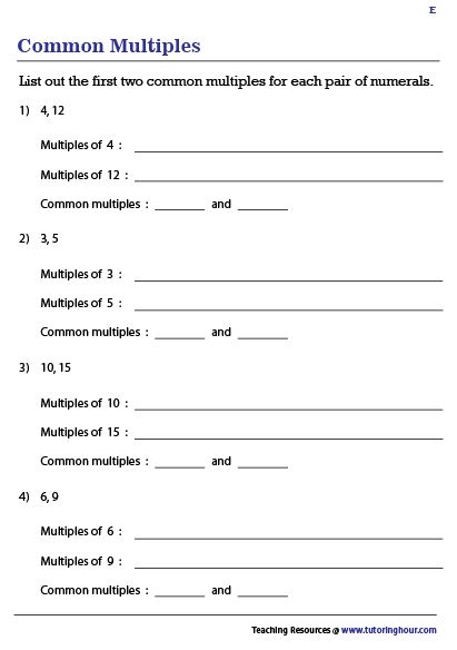 Multiples Worksheet For Grade 4, Least Common Multiple Worksheet, Factors And Multiples 4th Grade, Multiples Worksheet, Prime Factorization Worksheet, Multiplication 3, Basic Math Worksheets, Pre Algebra Worksheets, Worksheet Math