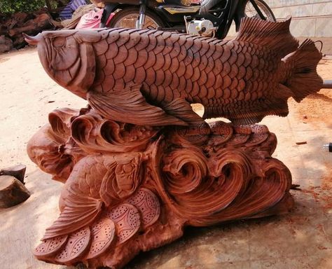 Fish Wood Carving, Birds Silhouette, Carving Art, Bird Silhouette, Wood Carving Art, House Architecture Design, Wooden Art, Laos, Wood Carving