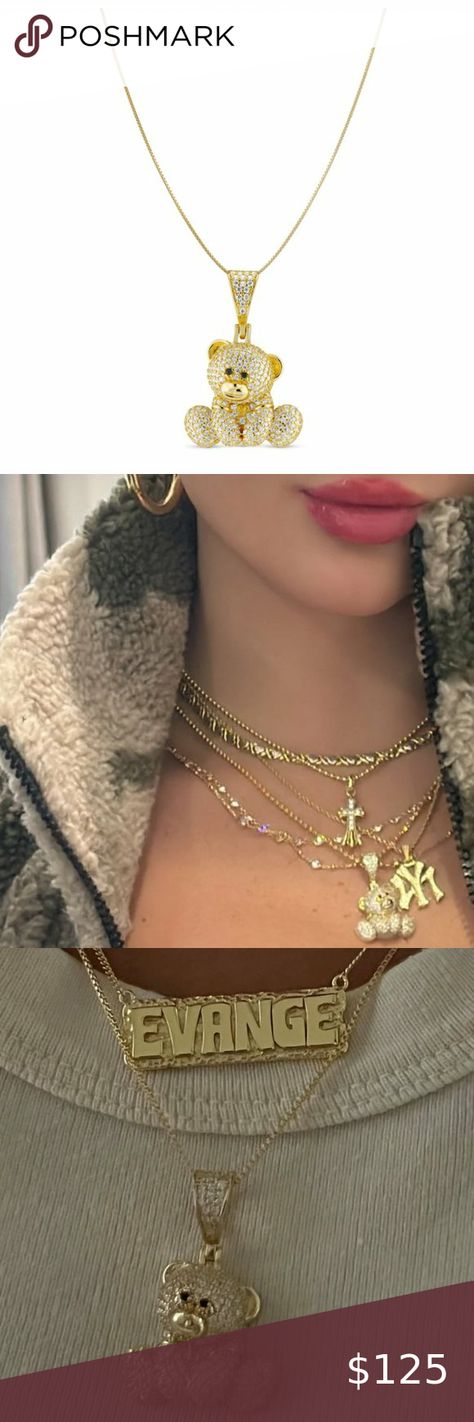 EP Jewels Iced EP Teddy Necklace Ep Jewels, Teddy Necklace, The Box, Gold Vermeil, Cubic Zirconia, 925 Sterling Silver, Sterling Silver, Chain, Pendant