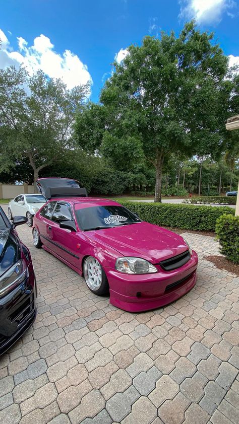 Honda Civic 1995, Ek Hatch, Honda Hatchback, Pink Cars, Honda Civic Hatchback, Night Biking, Civic Hatchback, Girly Car, Car Mods