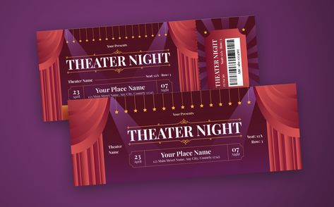 Theater Ticket, Ticket Design Template, Indian Wedding Invitation Card Design, Indian Wedding Invitation Cards, Ticket Design, Theater Tickets, Ticket Template, Corporate Identity Design, Wedding Invitation Card Design