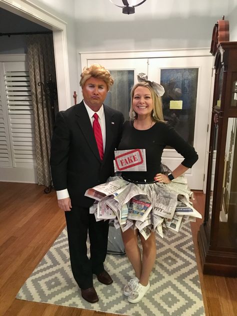 Making Halloween Great again!  #halloween #fakenewscostume #halloweencostumes #diyhalloweencostumes #funnyhalloweencostumes #politics #trump #fakenews #besthalloweencostumes #halloween2018 Costume Halloween Famille, Funny Group Halloween Costumes, Halloween Costume Couple, Halloween Costumes Women Creative, Creative Halloween Costumes Diy, Best Group Halloween Costumes, Funny Couple Halloween Costumes, Halloween Parejas, Diy Couples Costumes