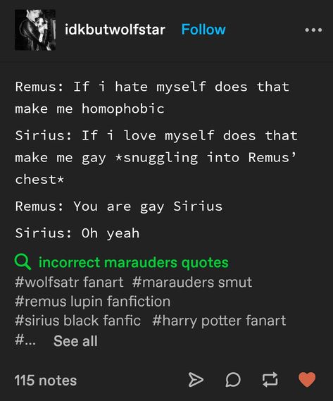 Marauders Era Headcannons Funny, Marauders Wolfstar Headcannons, Atyd Headcanons, Wolfstar Tumblr Posts, Headcanons Marauders, Harry Potter Marauders Headcanon, Gen Z Harry Potter, Marauders Headcanons Wolfstar, Funny Marauders Headcanons