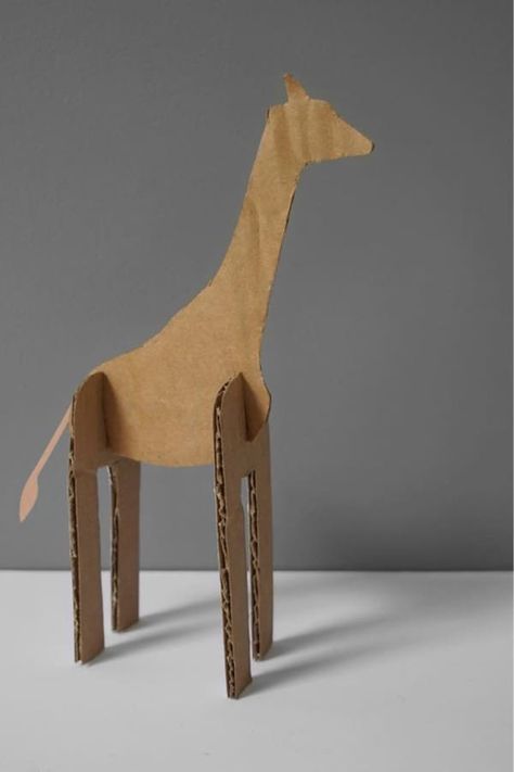 How To Make A Giraffe From Cardboard, Cardboard Animals Template Cut Outs, Safari Themed Crafts, Cardboard Animals Template, 3d Cardboard Animals, Cardboard Giraffe, Quality Time With Kids, Diy Giraffe, Jungle Animal Crafts