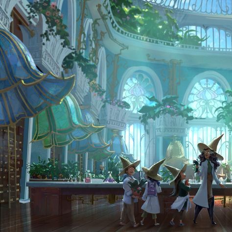 As the professor guided them through the cavernous hall, sunlight beamed through the colorful lamps and glass ceiling warming the students’ faces. ‘The Great Seed Library,’ she explained, ‘contains every commonplace, rare, and magical seed known to botanists of the world.’pic.twitter.com/0vi73Ke5Tz Fantasy Academy Art, Seed Library, Magic Realms, Colorful Lamps, Concept Art Tutorial, The Professor, Fantasy Background, Arte Robot, Fantasy City