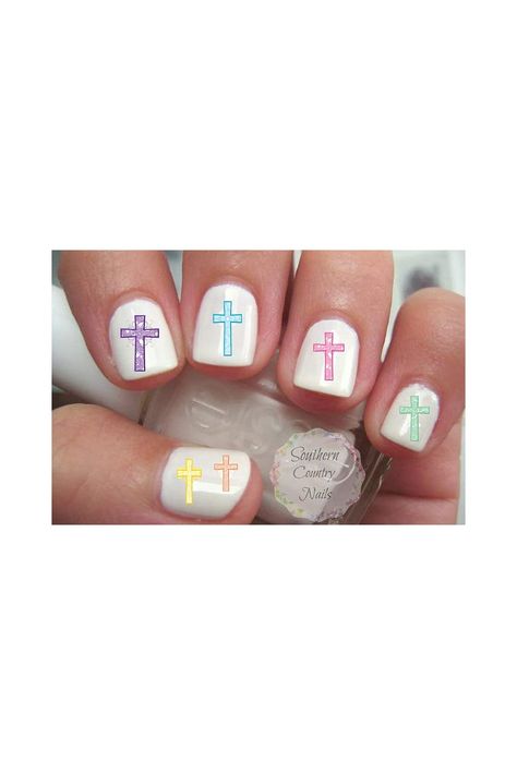 Pastel Easter Cross Design #1 Nail Art Decals Nails With A Cross Design, Nails With A Cross, Nails With Crosses, Cross Nail Designs, Art Ideas For Kids, Cross Nails, Country Nails, Pastel Easter, Different Nail Designs