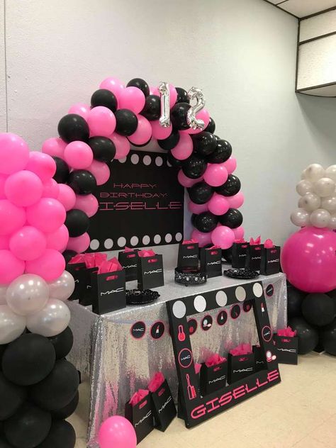 Make up Birthday Party Ideas | Photo 1 of 6 | Catch My Party Make Up Birthday Party Ideas, Make Up Birthday Party, Up Birthday Party Ideas, Chanel Birthday Party Decoration, Make Up Birthday, Makeup Birthday Party, Up Birthday Party, Chanel Birthday Party, Makeup Themes