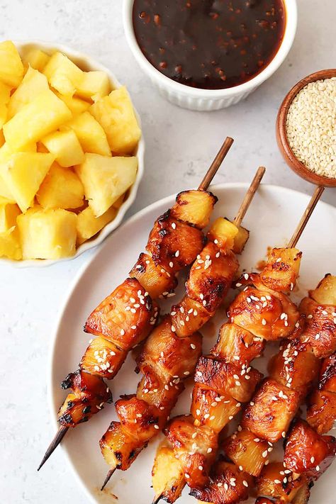 Chicken On A Stick Air Fryer, Chicken And Pineapple Skewers, Air Fryer Teriyaki Chicken, Pineapple Teriyaki Chicken, Pineapple Skewers, Chicken And Pineapple, Pineapple Teriyaki, Teriyaki Chicken Skewers, Air Fryer Oven Recipes