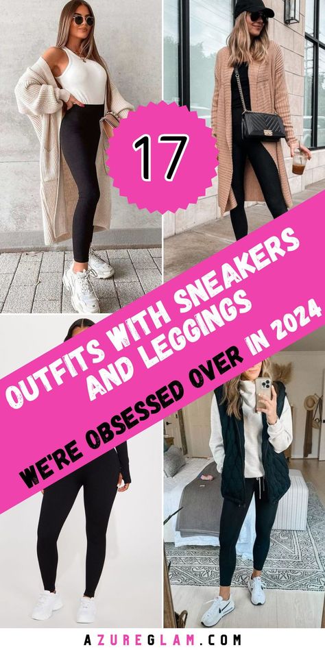 Discover effortless elegance with our curated collection of 17 outfits showcasing sneakers and leggings for 2024. Whether you're running errands or meeting friends for brunch, pairing sneakers with leggings adds a touch of casual sophistication to your ensemble. From winter-appropriate looks with long socks to summer-ready outfits with high tops, our collection has options for every season. Cute Outfits For Running Errands, Legging Sneakers Outfit, Gym Shoe Outfits For Women, Cute Jeans And Sneakers Outfit, Leggings And Running Shoes Outfit, Vans With Leggings Outfits, Outfit For Running Errands, Sporting Event Outfit Fall, Winter Outfits Athleisure