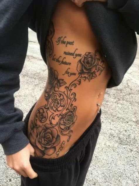 Baddie Tats Side Rib, Tattoo Writing Designs, Phrase Tattoo, Lower Stomach Tattoos For Women, Side Thigh Tattoos Women, Side Stomach Tattoos, Delicate Tattoos For Women, Side Thigh Tattoos, Stomach Tattoos Women