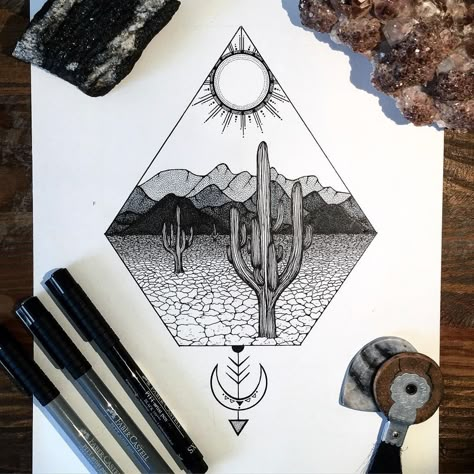 Western Sky Tattoo, Western Procreate Art, Desert Tattoos, Distance Tattoos, Az Tattoo, Circuit Stickers, Desert Tattoo, Arizona Tattoo, Sky Tattoos