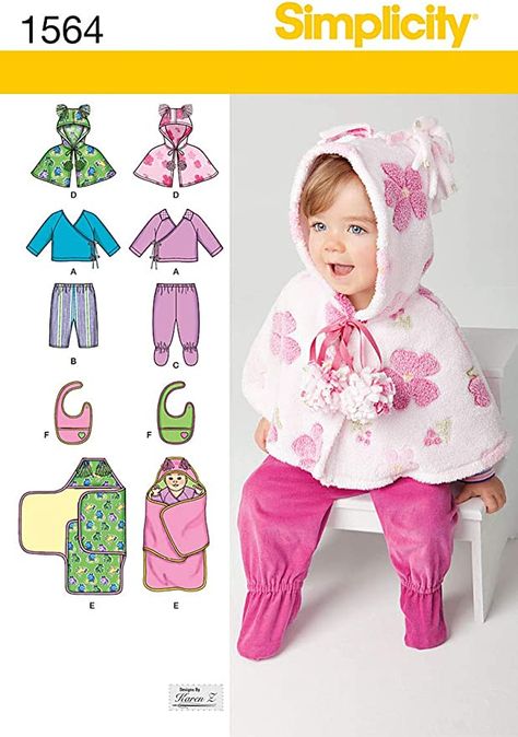 Amazon.com: Simplicity 1564 Baby Clothes, Bib, and Blanket Sewing Patterns, Sizes XXS-L: Arts, Crafts & Sewing Baby Wrap Blanket, Baby Kimono, Sportswear Outfits, Cool Baby Clothes, Winter Baby Clothes, Sew Ins, Baby Top, Baby Clothes Patterns, Baby Sewing Patterns