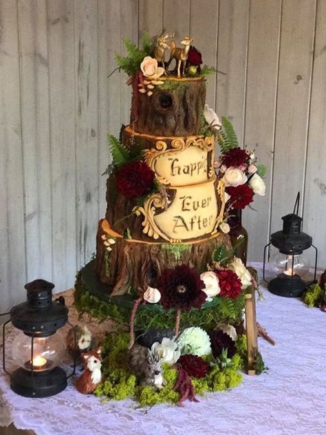 Teacup Wedding, Woodland Wedding Cake, Cake Design Inspiration, Big Wedding Cakes, Country Wedding Cakes, Woodland Cake, Creative Wedding Cakes, Wedding Themes Summer, Fondant Wedding Cakes