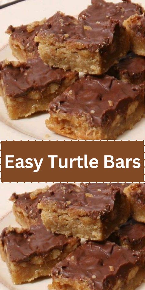 Easy Turtle Bars Turtle Bars Recipe, Easy Homemade Candy, Turtle Bars, Easy Bar Recipes, Smores Dessert, Desserts Keto, Make Life Better, Homemade Candy, Dessert Bar Recipe