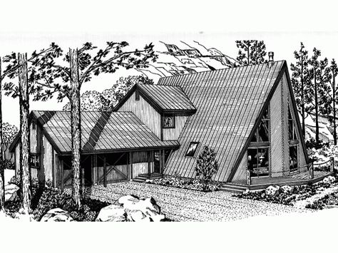 Front Prairie Design, A Frame Cabins, Blueprint Pictures, Elevation Plan, Prairie Style Houses, A Frame House Plans, Vintage House Plans, Cabin House Plans, A Frame Cabin