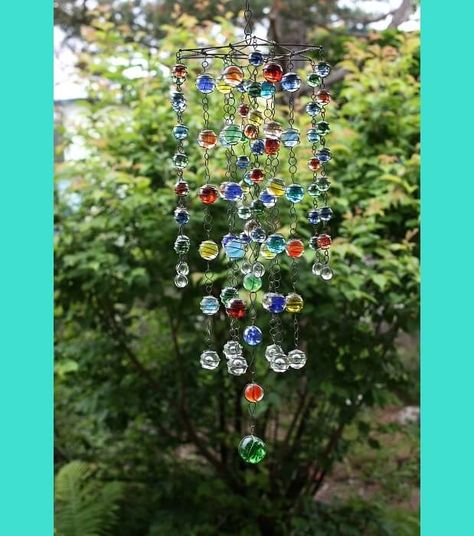 What To Do With Old Glass Marbles 3 Marble Activities, Marble Fence, Baked Marbles, Marble Crafts, Bead Mobile, Vintage Jello Molds, Old Milk Cans, Marbles Crafts, Garden Spheres