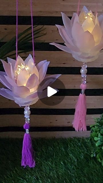 Diy Lotus Lamp, Diy Lamp For Diwali, Diwali Lamps Handmade, Hanging Lamp Ideas, Hanging Paper Lamp, Lotus Wall Hanging, Wall Hanging Lamp, Diwali Lamps, Lotus Lamp