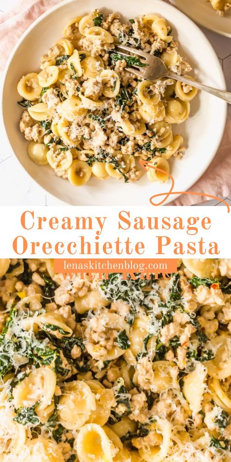 Sausage And Lemon Pasta, Sausage Lemon Pasta, Sausage Orecchiette Pasta, Orcchettie Pasta With Sausage, Creamy Tuscan Sausage Pasta, Sausage Kale Pasta, Arugula Pasta, Lemon Pasta Recipes, Creamed Kale