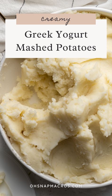 These Greek yogurt mashed potatoes are perfect for the holiday season gatherings. They’re creamy, flavorful and loaded with protein. Serve these to guests or make them during the week to pair with any dish. Macro Friendly Mashed Potatoes, Mashed Potatoes With Yogurt, Protein Mashed Potatoes, Protein Potatoes, Ranch Mashed Potatoes, Potato Nutrition Facts, Greek Yogurt Sour Cream, Mashed Potatoes Recipe Easy, Healthy Mashed Potatoes