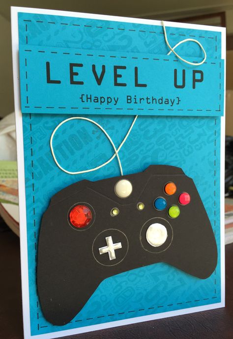 Birthday card for video gamer Jacob. September 2016. 15th Birthday Gift Ideas, Birthdays Cards, Creative Birthday Cards, Birthday Cards For Brother, Birthday Gifts For Brother, Guy Cards, Men's Cards, Scrap Cards, Creative Birthday Gifts