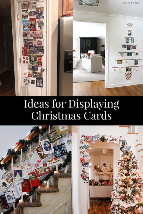 ideas for displaying christmas cards Christmas Card Garland Display, Displaying Greeting Cards, Ideas For Displaying Christmas Cards, How To Hang Christmas Cards Ideas, Christmas Card Wall Display, How To Hang Christmas Cards, Christmas Card Display Ideas Diy, How To Display Christmas Cards, Christmas Card Holder Ideas