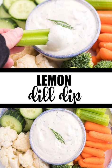 Lemon Dill Dip - Creamy with a hint of tang and fresh dill flavour. You are going to love eating this one with some fresh veggies! Dill Veggie Dip Recipe, Dill Dip Recipe, Summer Dip Recipes, Avocado Yogurt Dip, Dill Dip Recipes, Homemade Sour Cream, Simply Stacie, Dill Dip, Appetizer Platters