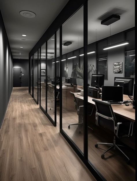 Open Concept Industrial Office, Industrial Workspace Design, Office Coridoor Ideas, Contemporary Office Design Workspaces, Sales Center Interior Design, Dj Office Ideas, Sales Office Decor, Sophisticated Office Design, Aesthetic Office Building