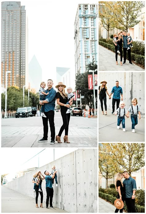 Lifestyle family session in downtown Dallas, Texas with skyline in the back. #dallasfamilyphotographer #dfwfamilyphotographer #dallas #dallasphotographer Family Photo Outfits Downtown, City Family Photoshoot Picture Ideas, Modern Family Pictures Photography, Modern Family Pictures Outfits, Downtown Family Pictures, Family Photo Outfits City, Downtown Family Photoshoot Outfits, Contemporary Family Photos, Christmas Family Photos Downtown