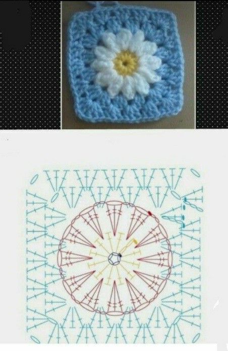 Daisy Square, Granny Square Crochet Patterns Free, Pola Amigurumi, Crochet Daisy, Crochet Design Pattern, Pola Sulam, Crochet Square Patterns, Granny Squares Pattern, Granny Square Crochet Pattern