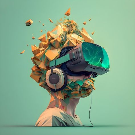 Life in metaverse virtual reality addict... | Premium Photo #Freepik #photo #metaverse #vr #ar #vr-glasses Ar Vr Illustration, Virtual Reality Aesthetic, Virtual Reality Poster, Smash Doodle, Artificial Intelegent Art, Virtual Reality Illustration, Metaverse Illustration, Ar Poster, Social Advertising Design