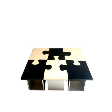 Puzzle Coffee Table, 1970s | Chairish Novelty Coffee Table, Artsy Coffee Table, Weird Coffee Tables, 70s Inspired Home Decor, Funky Coffee Table, 70s House Decor, Black And White Coffee Table, Puzzle Coffee Table, Funky Coffee Tables