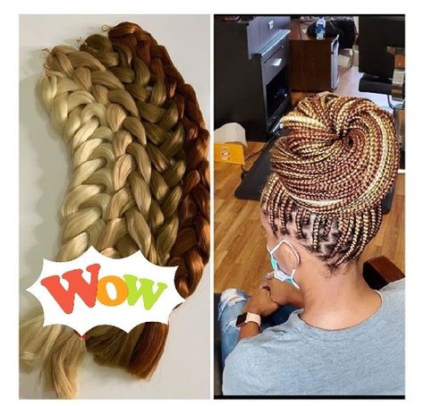 Mixed Colour Braids For Black Women, Black And Gold Braids, Mixed Colour Braids, 3 Different Color Box Braids, Mixing Braiding Hair Colors, Gold Braids, Ombre Braids, Hair Colors Ideas, Braiding Hair Colors