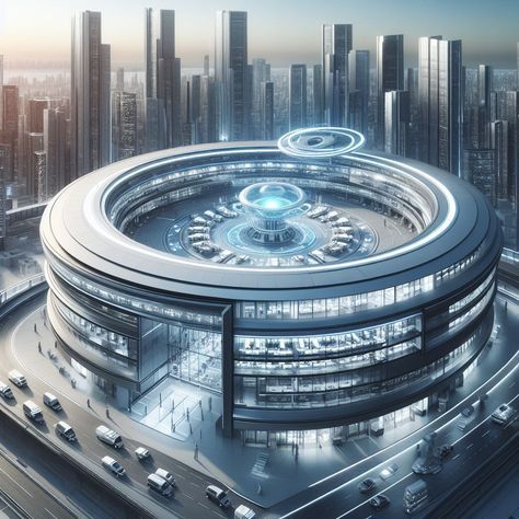 Future Hospital Architecture, Futuristic Hospital Building, Futuristic Skyscraper Concept, Cyberpunk Hospital, Futuristic Building Concept Art, Futuristic Technology Concept Art, Future Hospital, Futuristic Hospital, Scifi Building