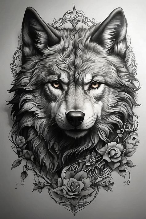 Tattoo Designs Drawings - Tattoo Designs Realistic - Tattoo Designs Man - Tattoo Designs Women - Tattoo Designs Dark  #TattooDesigns #TattooDrawings Wolf And Rose Tattoo Design, Dark Wolf Tattoo, Black Wolf Tattoo, Tattoo Designs Dark, Tattoo Designs Realistic, Tattoo Designs Women, Grey Wolf Tattoo, Colorful Rose Tattoos, Wolf Tattoos For Women