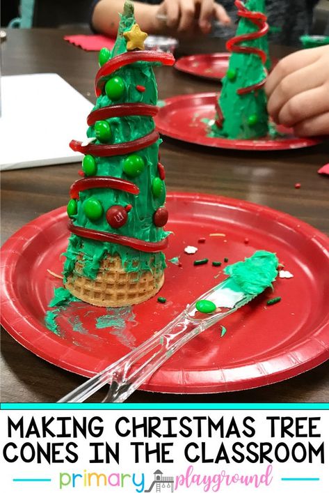 We love making Christmas tree cones in the classroom! I prefer them over gingerbread houses since there’s less prep work involved. for your shopping convenience, there are amazon affiliate links provided in this blog post. Supplies needed for a class of 30 3 Pillsbury Funfetti Happy Birthday! Vibrant Green Vanilla Frosting – I find them in the […] Christmas Tree Cones, Making Christmas Tree, Primary Playground, Xmas Activities, Christmas Party Ideas For Teens, Christmas Party Crafts, Christmas Party Activities, School Christmas Party, Fun Christmas Activities