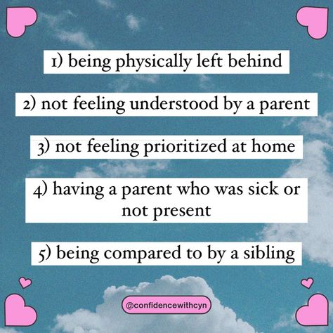 Double tap if this might be you! Oftentimes when people think of abandonment wounds, they think of being PHYSICALLY left behind.. Such as an absent parent but that isn’t always the case. Abandonment wounds are created during moments where a child or person is physically or emotionally abandoned. An abandonment wound can come from various traumatic moments or even from a seemingly small one time experience. These moments then are triggered again in adulthood when you get rejected, ghoste... Absent Parent, Leave Behind, Left Behind, Double Tap, A Child, Tap, Parenting, In This Moment, Feelings