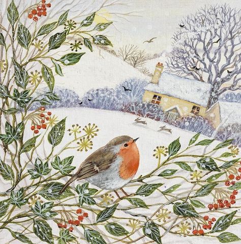 Celebrate Each New Day Lucy Grossmith, Winter Cottage, Original Paintings For Sale, Painting Snow, Wildlife Prints, Garden Print, Winter Art, Naive Art, Folk Art Painting