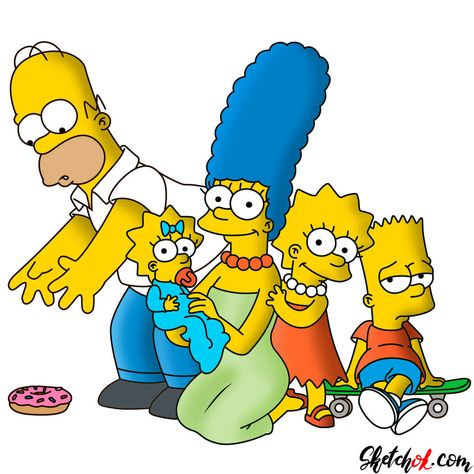 How to draw the Simpsons family together - Step by step drawing tutorials The Simpsons Characters, Simpsons Party, The Simpsons Family, Simpsons Drawings, Simpsons Characters, Tiger Drawing, Collage Drawing, Family Drawing, Family Coloring