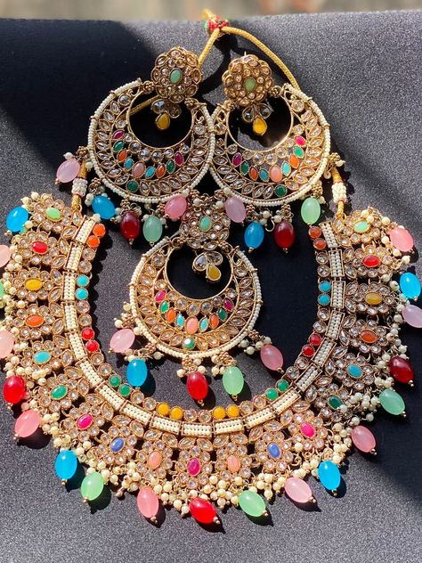 Heavy Jewellery, Wedding Jewellery Designs, Indian Wedding Jewelry Sets, Fancy Jewelry Necklace, Multi Coloured Necklaces, Fancy Jewellery Designs, Polki Necklace, Bridal Bangles, Handmade Fashion Jewelry