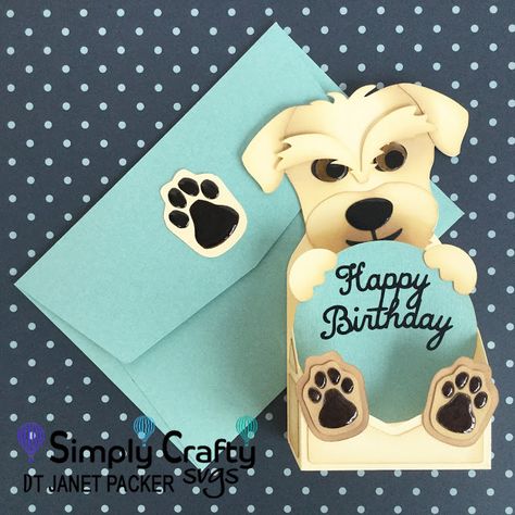 Crafting Quine: Dog Hybrid Birthday Card using the FREE Envelope file #simplycraftysvgs Dog Pop Up Card, Birthday Card Svg Files Free, Pop Up Card Templates Free Printable, Dog Cards Handmade, Dog Hybrid, Cricut Birthday Cards, Free Printable Birthday Cards, Cricut Templates, Pop Up Card Templates