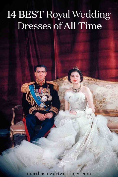 14 Best Royal Wedding Dresses of All Time | Martha Stewart Weddings Queen Soraya, Christian Dior Gowns, Princesa Margaret, Royal Wedding Gowns, Dior Gown, The Shah Of Iran, Iconic Weddings, Royal Wedding Dress, Royal Brides