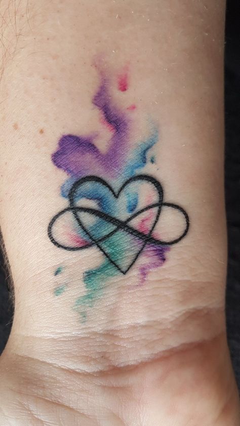 Pastel Tattoos, Watercolor Tattoo Words, Infinity Sign Tattoo, Watercolor Heart Tattoos, Watercolor Tattoo Sleeve, Heart With Infinity Tattoo, Little Heart Tattoos, Name Watercolor, Infinity Tattoo Designs