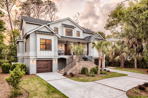 Palmetto Dunes - Brigantine | Randy Jeffcoat Builders Coastal Homes Exteriors, Elevated Beach House, River House Decor, Beach House Floor Plans, Elevated House, Tropical Retreat, Lake Houses Exterior, South Carolina Homes, Coastal House Plans