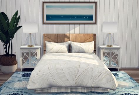 Coastal Bed, Sims 4 Cc Furniture Living Rooms, Sims 4 Beds, Sims 4 Bedroom, The Sims 4 Packs, Sims 4 Expansions, Sims Four, Sims 4 Cc Furniture, Coastal Living Room