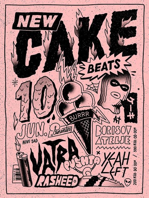 Q&a Poster Design, Monochrome Poster Design, Cake Poster Design, Rap Event Poster, Rave Poster Design Party Flyer 90s, Trippy Band Poster, Techno Event Poster, Cake Poster, 90s Rave Graphic Design