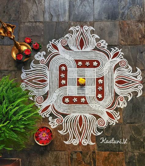 Geru Rangoli Designs, Lines Muggulu, Art Rangoli, Kolam Art, Colour Kolam, Baby Hammock, Rangoli Designs Photos, Alpona Design, Rangoli Side Designs