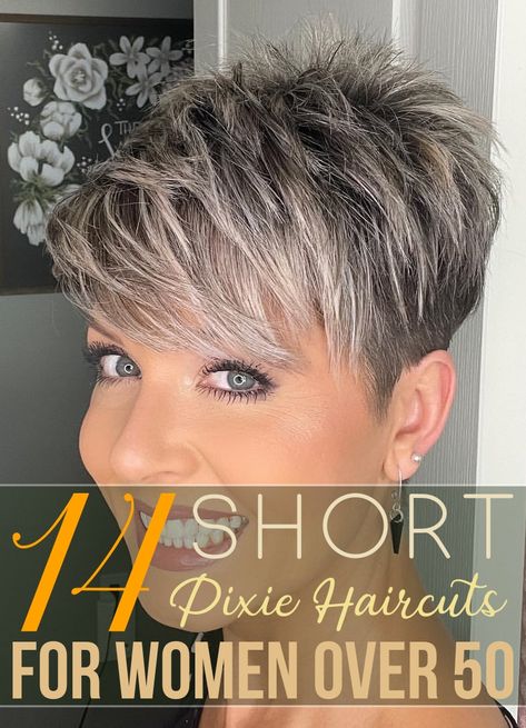 Stacked Haircuts Short, Pixie Haircut For Gray Hair, Pixie Stacked Haircut, Short Gray Hair Edgy Pixie, Frosted Short Hair, Short Haircut With Layers For Thick Hair, Ladies Pixie Haircuts, Stacked Pixie Haircut For Fine Hair, Short Pixie Haircut For Thick Hair