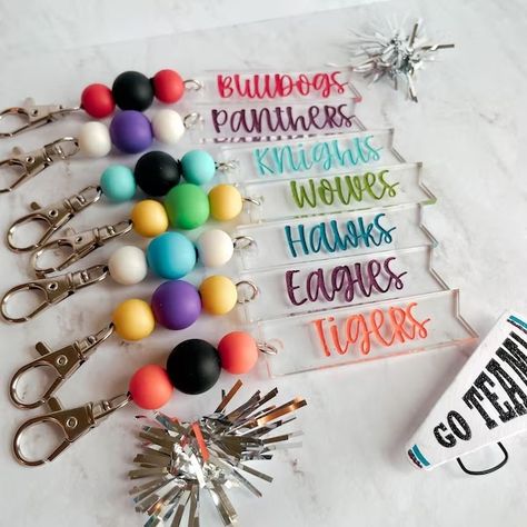 Victoria Kelley's favorite items - Etsy School Spirit Crafts, Makerspace Elementary, Keychain Crafts, Cypress Texas, Keychain Craft, Spirit Gifts, Acrylic Keychains, Beadable Products, Bead Ideas